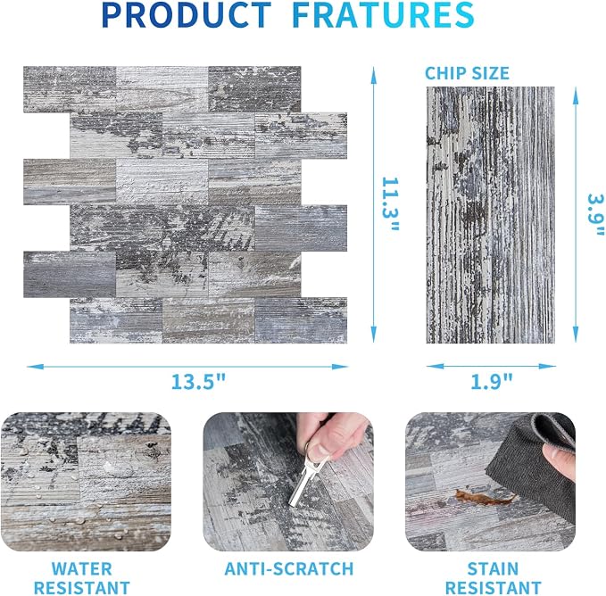 Art3d Peel and Stick Backsplash, Stick on Wall Tile, 10-Pack, Light Rustic | PVC, Self Adhesive, Splash Resistant, Multi-Surface Compatibility, Ideal for Kitchens, Fireplaces, Stair Areas