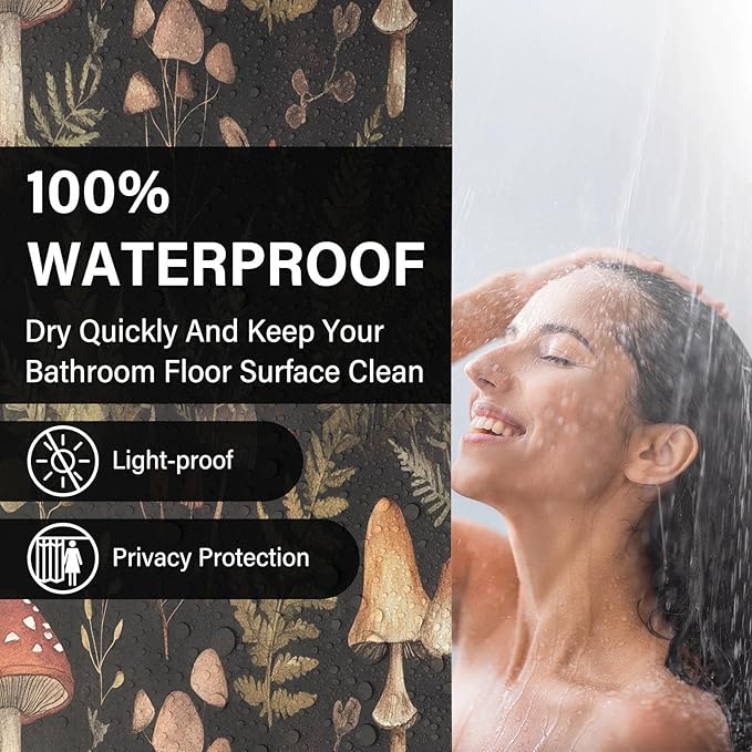 Vintage Dark Mushroom Shower Curtain 72x72 Inch,Forest Botanical Plant Waterproof Polyester Bath Curtain with Retro Nature Mushroom Pattern,Cottagecore Bathroom Decor