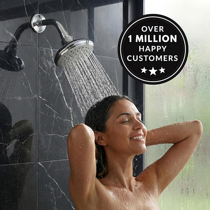 Aqua Elegante High Flow Shower Head - 2.5 GPM - Polished Chrome | 4 Inch Wall Mount Water Saving Bathroom Showerhead Nozzle For Boosting Low Pressure Showers With Adjustable Brass Ball Joint