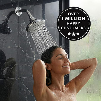 Aqua Elegante High Flow Shower Head - 2.5 GPM - Polished Chrome | 4 Inch Wall Mount Water Saving Bathroom Showerhead Nozzle For Boosting Low Pressure Showers With Adjustable Brass Ball Joint