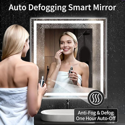LED Bathroom Mirrors 38"x40" Bathroom Mirror with Lights for Wall, Backlit + Front Lit, 3 Colors, Anti-Fog, Dimmable Brightness for Vanity,Bathroom, Entryway, Living Room