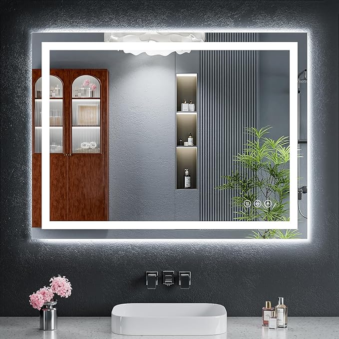 40"x30" LED Bathroom Mirror with Lights, Backlit+Frontlit, Anti-Fog | CRI 95, Stepless Dimmable, 3 Colors Lighting, Shatterproof Tempered Glass, HD Reflection, Memory, (Horizontal/Vertical)