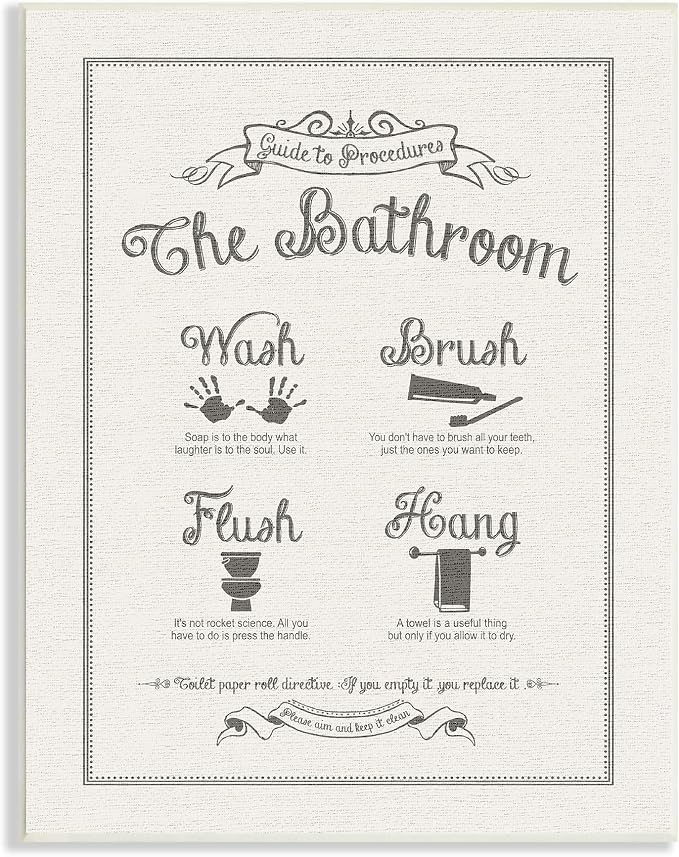 Stupell Industries Guide To Bathroom Procedures Linen Look Oversized Wall Plaque Art, Proudly Made in USA | Stupell Industries · By Lettered and Lined · Ready to hang · Clean diagram style for bathroom decor · Made in USA