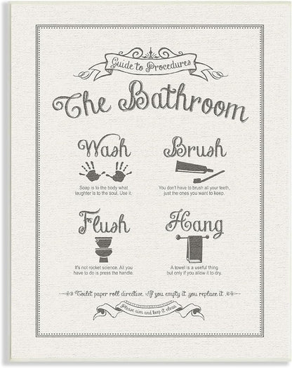 Stupell Industries Guide To Bathroom Procedures Linen Look Oversized Wall Plaque Art, Proudly Made in USA | Stupell Industries · By Lettered and Lined · Ready to hang · Clean diagram style for bathroom decor · Made in USA