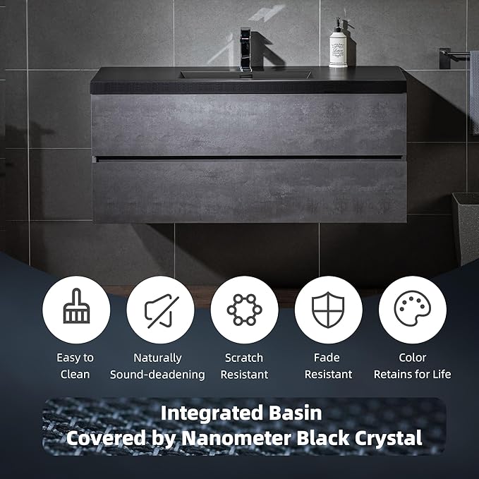 WOODBRIDGE 48 in. W x 19 in. D Wall Mounted Floating Bathroom Vanity in Gray with Quartz Sand Composite Vanity Top in Matte Black