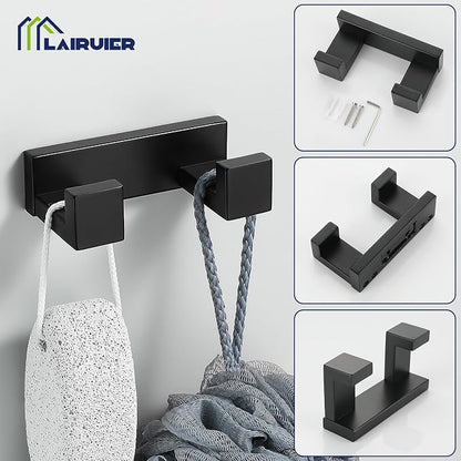 Lairuier Matte Black Bathroom Hardware Accessories, 4PCS Towel Bar Set | Including Towel Bar, Towel Holder, Toilet Paper Holder, Towel Hook, SUS304 Stainless Steel Bathroom Towel Holder Hardware Set