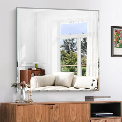 KOCUUY Beveled Bathroom Mirror, 36x36 inch Frameless Rectangle Mirror for Over Sink, Upgraded Shatterproof Unframed Design for Bedroom, Living Room, Entryway