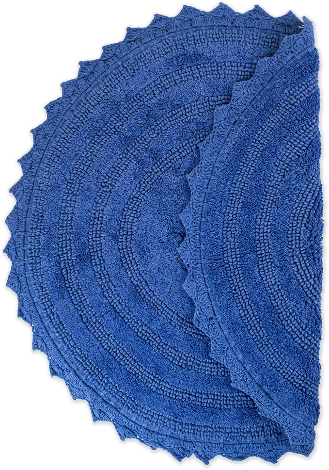 DII Crochet Collection Reversible Bath Mat, Round, 27.5" Diameter, Blueberry