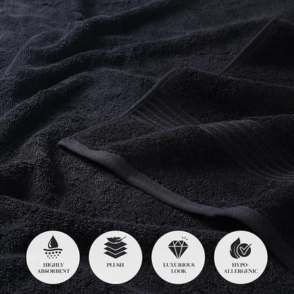 Superior Egyptian Cotton 12-Piece Towel Set, Assorted Towels for Home Bathroom, Guest Bath Decor Essentials, Includes 4 Bath, 4 Hand, 4 Face Towels/Washcloths, Quick Dry, Absorbent - Black
