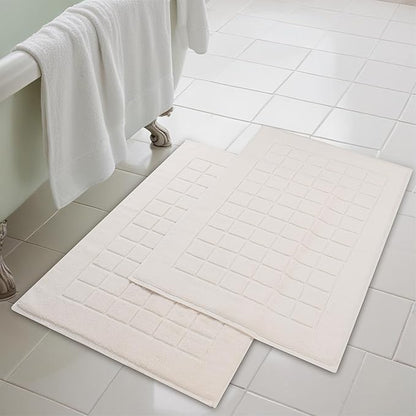 Superior 100% Cotton Bathmat Set, Bath Mats, Bathroom Decor, Shower, Bathtub Essentials, Home Accessories, Small Washable Rug, No Backing, Heavyweight, Nora Collection, Set of 2, 22" x 35", Cream