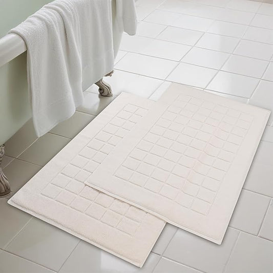 Superior 100% Cotton Bathmat Set, Bath Mats, Bathroom Decor, Shower, Bathtub Essentials, Home Accessories, Small Washable Rug, No Backing, Heavyweight, Nora Collection, Set of 2, 22" x 35", Cream
