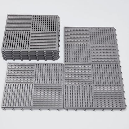 9 Pack Modular Interlocking Tiles Double Non-Slip 12"x12" Gray | 0.4" Thick with Drain Holes for Pool Deck Shower Garage Basement Boat Pet Area Wet Floors Easy Install