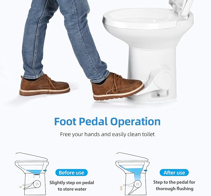 YITAHOME RV Toilet with Pedal Flush | Gravity Flush Toilet High Profile Include Flange, for Car Motorhome Caravan Travel, White