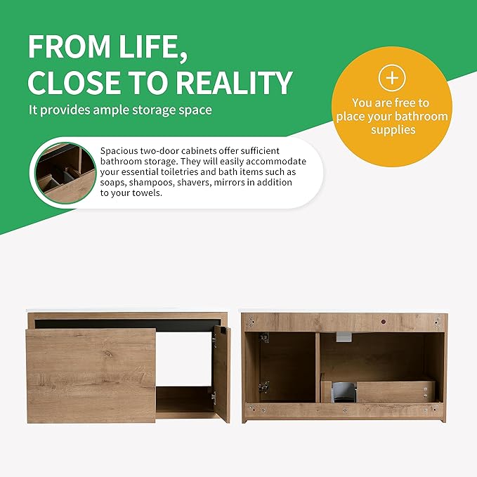 36 Inch Bathroom Vanity with Sink,Wall Mounted Bathroom Vanity Sink Combo w/Soft Close Door&Draw for Large Space,Modern Floating Bathroom Vanity w/Top Basin & Storage Cabinet,Brown