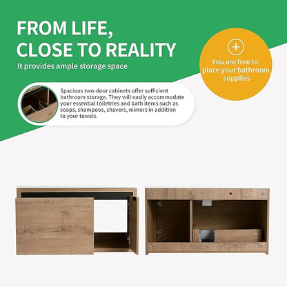 36 Inch Bathroom Vanity with Sink,Wall Mounted Bathroom Vanity Sink Combo w/Soft Close Door&Draw for Large Space,Modern Floating Bathroom Vanity w/Top Basin & Storage Cabinet,Brown