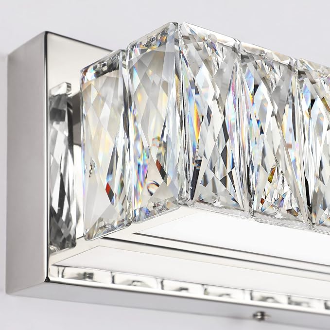 Modern Bathroom Light Fixtures - LED Vanity Lights for Bathroom 18W - Crystal Chrome Lighting Fixtures Over Mirror for Bath