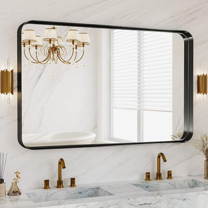 50x30 Inch Black Metal Framed Bathroom Mirror for Wall, HD Tempered Glass | Vanity Mirror for Over Sink, Anti-Rust Aluminum Alloy Mirror, Farmhouse, Horizontally or Vertically Hanging