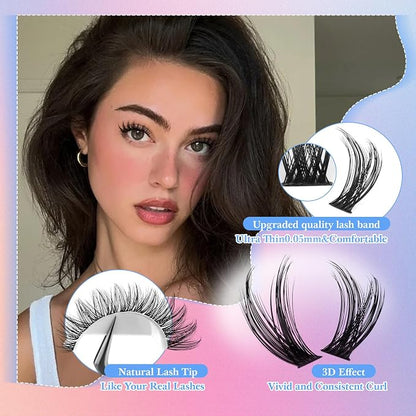 Fairy Lash Clusters Kit Wispy Eyelash Clusters DIY 8-16mm Manga Lash Clusters Eyelash Extension Kit 192pcs Individual Lashes Natural Lash Extension Kit with Lash Bond and Seal, Lash Tweezers by Wtvane