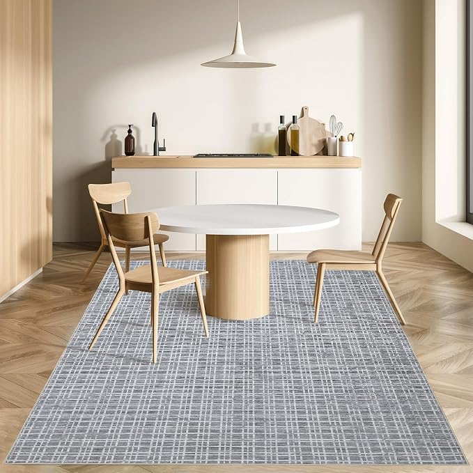 Large Area Rug 10x13 Rug for Living Room Modern Grey Grid Washable Bedroom Rug Farmhouse Non Slip Throw Rugs Soft Low Pile Stain Resistant Carpet for Dining Room Department 10'x13'