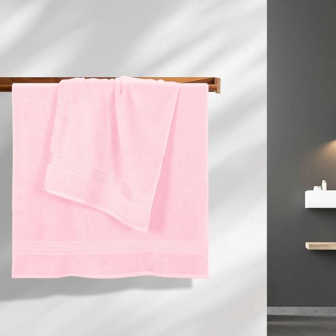 Cotton 2 Pack Oversized Bath Towel Set 28x55 inches, Large Bath Towels, Ultra Absorbant Compact Quickdry & Lightweight Towel, Ideal for Gym Travel Camp Pool - Pink