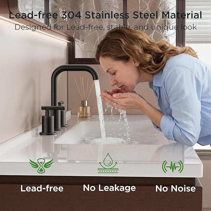 FORIOUS Oil Rubbed Bronze Bathroom Sink Faucets 3 Hole, 8 Inch Widespread Bathroom Faucet with Pop Up Drain and cUPC Supply Lines, for Vanity Restroom RV Lavatory