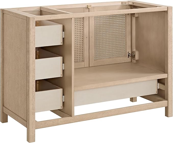 Alaterre Furniture Lucca Bathroom Vanity - Freestanding Cabinet Without Sink - 48 Inch Wood Bathroom Vanity with Large Bottom Drawer, 3 Small Drawers, and Soft-Close Doors (Natural)