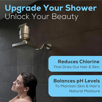 SparkPod 23-Stage Shower Head Filter for Showerheads, Brushed Nickel | Removes Chlorine & Heavy Metals, Helps Improve Hard Water, with Activated Carbon and KDF-55 Layers, High Output