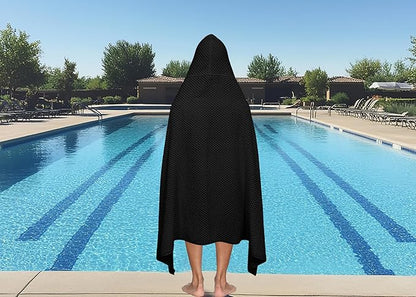 COTTON CRAFT Hooded Bath Towel – Oversized 35 x 70 Waffle Weave Towel with Hood for Adults - 100% Ringspun Cotton Pool Bath Sheet Wrap with Hood - Soft Super Absorbent Quick Dry – 450 GSM – Black