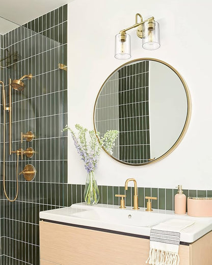 Brushed Gold Bathroom Light Fixtures, 2-Light Modern Bathroom Vanity Light Over Mirror with Clear Glass Shade, KW-7306-2
