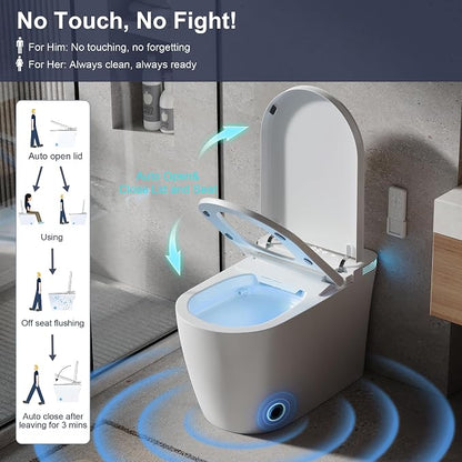Smart Toilet with Bidet Heated Seat Auto Flush & Soft-Close Seat/Lid | Tankless Electric One Piece Toilets for Bathroom with Foot Sensor Warm Water Wash&Air Dry Siphon Dual Flush 0.8/1.2 GPF