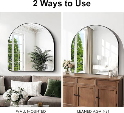 BONEWEI Arched Wall Mirror,42x42 inch Black Arched Mirror Bathroom,Large Vanity Mirror for Over Sink Metal Frame,Tempered Glass Arch Mirrors for Bedroom,Entryway,Living Room,Home Decor Shatter-Proof
