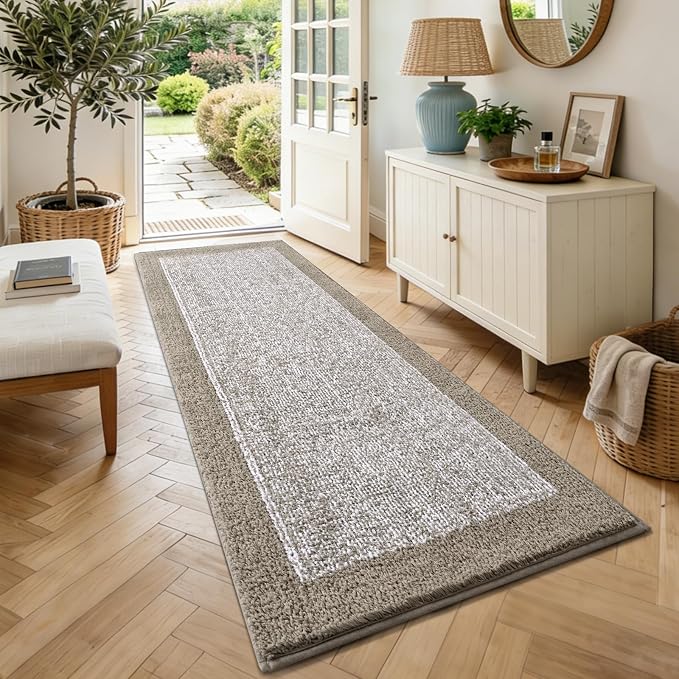 70x24 Long Bathroom Rugs Washable Non Slip, Bath Mat for Bathroom Floor Tub, Soft Absorbent Quick Dry Mats for Shower,Bathtub,Home Decor（Greige）