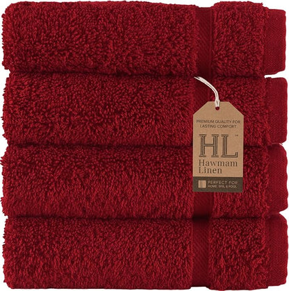 Washcloth Linen Set Premium Original Turkish Cotton, Hotel Quality for Maximum Softness & Absorbency Face Towels for Hand, Kitchen & Cleaning (Red Washcloths Set)