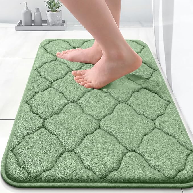 OLANLY Memory Foam Bath Mat Rug 24x16, Ultra Soft and Absorbent Bathroom Rugs, Non-Slip, Comfortable, Machine Washable Bath Carpet for Bathroom Floor, Tub Shower and Home Decor Accessories, Sage Green