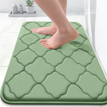 OLANLY Memory Foam Bath Mat Rug 24x16, Ultra Soft and Absorbent Bathroom Rugs, Non-Slip, Comfortable, Machine Washable Bath Carpet for Bathroom Floor, Tub Shower and Home Decor Accessories, Sage Green
