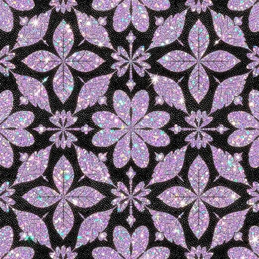 Purple Sparkle Geometric Peel and Stick Floor Tiles 12x12 Inch 10PCS | Purple floral geometric pattern with a printed sparkle look vinyl tiles for kitchen bathroom entryway and indoor decor