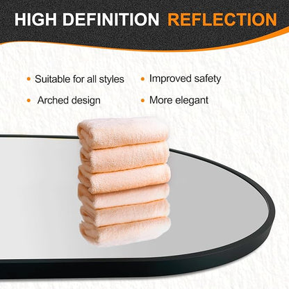 36x24 Black Oval Bathroom Mirror for Over Sink, Aluminum Frame | HD Reflection No Distortion, Aluminum Frame, Mounting Hardware for Vertical or Horizontal Mount