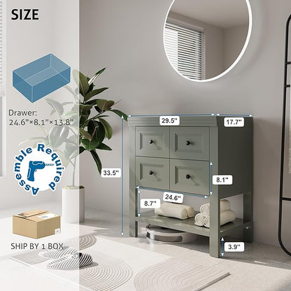 eclife 30" Bathroom Vanity with Sink Combo, Modern Painted Vanities Cabinet with Big Drawers, Opening Bottom Shelf, Raised Foot Pads, Exclude Undermount Sink, Faucet & Drain, Green