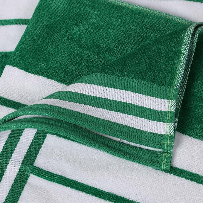 Superior Oversized Cotton Beach Towel Set of 4, Absorbent Towels for Bathroom, Beach, Pool, Swim, Adults, Kids, Vacation, Travel, Bath, Quick Dry Basics, Trip Essentials, Striped Decor, Dark Green