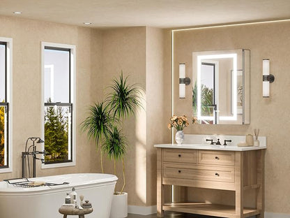 TETOTE 24 x 30 LED Lighted Medicine Cabinet with Lights & Outlets & USB, Recessed or Surface Mount Medicine Cabinet Mirror for Bathroom with Storage, Tempered Glass, 3-Color Dimming, Adjustable Shelf