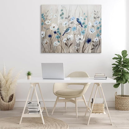 Birds Floral Meadow Blossoms, 36 x 48 Inch Canvas Wall Art | Stupell Industries · By Nan · Ready to hang · Nature inspired decor · Made in USA