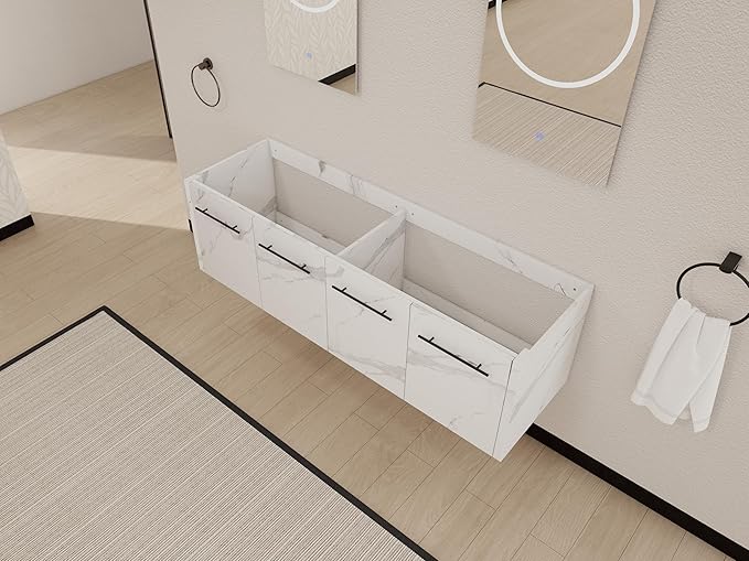 60 Inch Bathroom Vanity Without Sink, 60" Floating Vanity Without Top, Modern Wall Mounted Cabinet for Large Space, Large Bathroom Storage Cabinet with 4 Soft-Closing Doors and Bar Handles