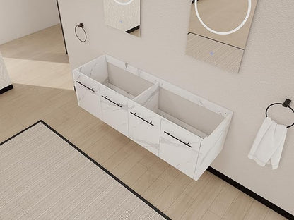 60 Inch Bathroom Vanity Without Sink, 60" Floating Vanity Without Top, Modern Wall Mounted Cabinet for Large Space, Large Bathroom Storage Cabinet with 4 Soft-Closing Doors and Bar Handles