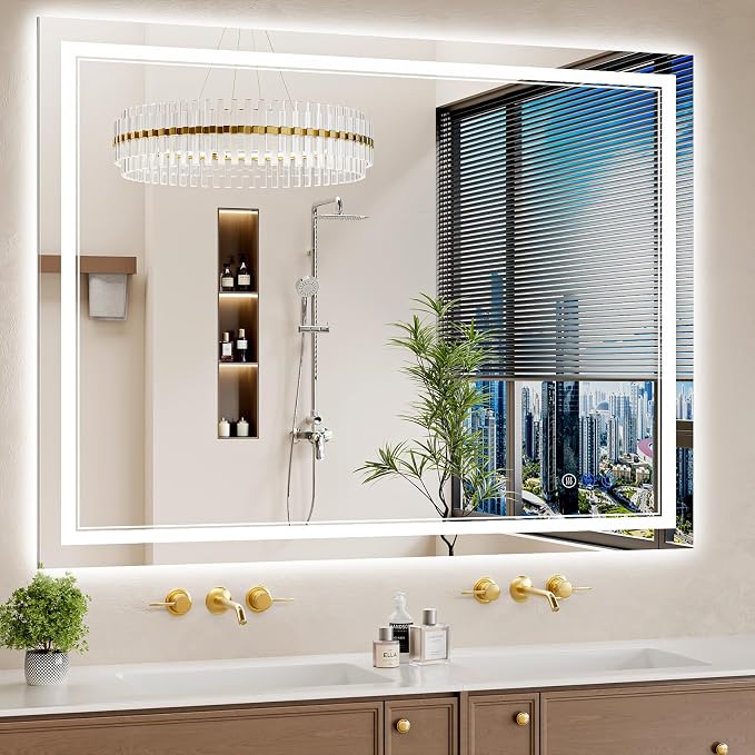 36"x48" LED Bathroom Mirror with Lights, Anti-Fog, Backlit + Front Lit, Shatter-Proof Tempered Glass
