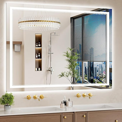 36"x48" LED Bathroom Mirror with Lights, Anti-Fog, Backlit + Front Lit, Shatter-Proof Tempered Glass