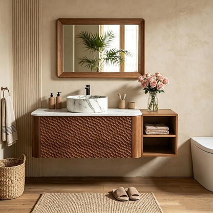 48 Inch Modern Bathroom Vanity with Ceramic Sink, Floating Bathroom Sink Cabinet with Sintered Stone Top&Solid Wood Hammered Frame, Single Bathroom Vanities w/Soft-Close Drawer&IDE Open Cube