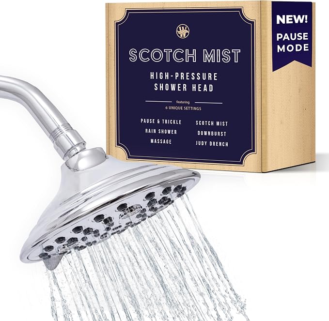 6-Inch Chrome Shower Head with 6 Settings, High Pressure Showerhead for Low Flow, Enjoy a Relaxing High Pressure Shower, Perfect Replacement for Any Bathroom - Winthorpe Scotch Mist