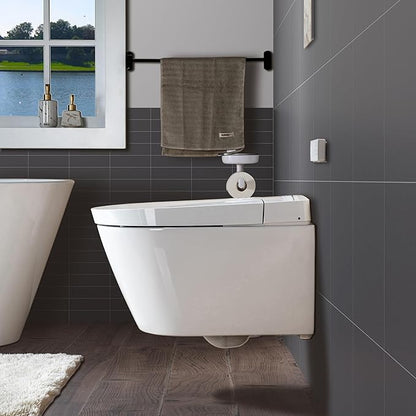 WOODBRIDGE Wall-Hung Smart Toilet with Dual-flush, Bidet Wash Function, Heated Seat & Dryer, Concealed Tank system and White Marble Stone Slim Flush Plates, LT611+ SWHT611+FP611-WH