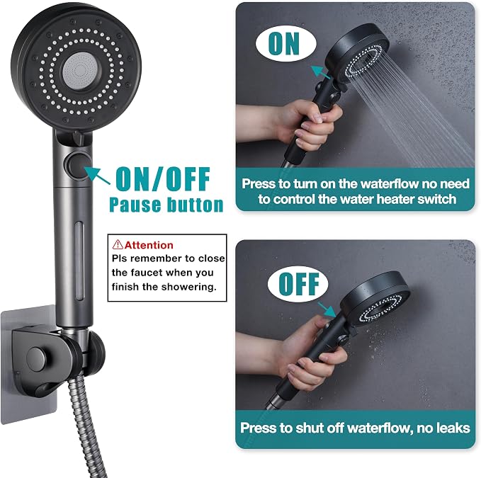 Handheld Filter RV Shower Head with ON OFF Switch | 5 Mode High Pressure Spray,for RV,Camper,Bathroom,Stainless Steel Shower Hose,No Drilling Wall Mount Adhesive Shower Holder
