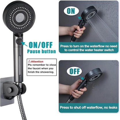 Handheld Filter RV Shower Head with ON OFF Switch | 5 Mode High Pressure Spray,for RV,Camper,Bathroom,Stainless Steel Shower Hose,No Drilling Wall Mount Adhesive Shower Holder